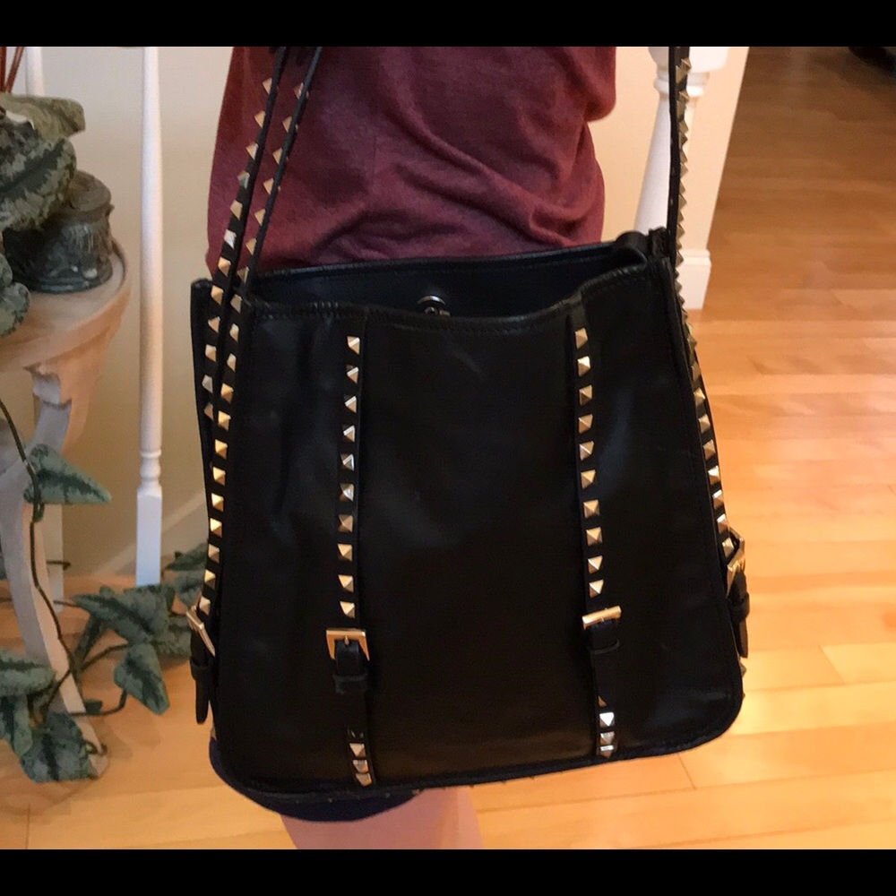 Valentino Black Nappa Leather Rockstud Shopper